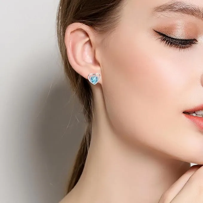 💎 Heart-Shaped Birthstone Earrings – 925 Sterling Silver 💎