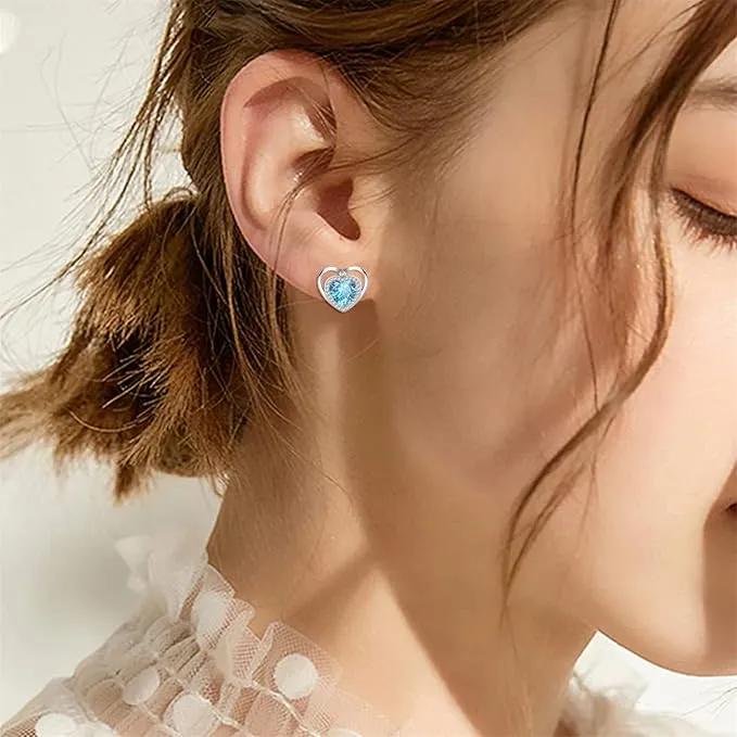 💎 Heart-Shaped Birthstone Earrings – 925 Sterling Silver 💎