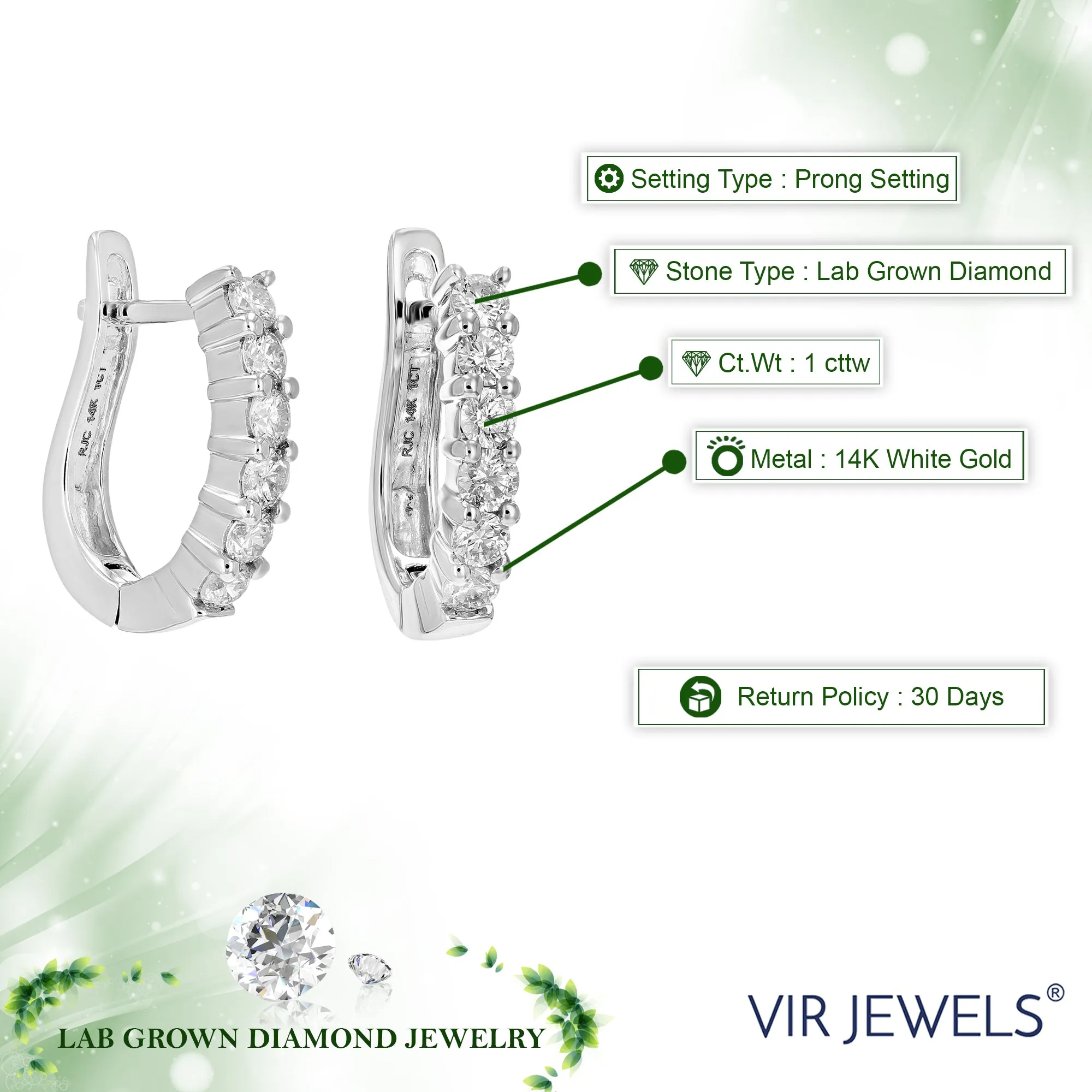 1 cttw Lab Grown Diamond Hoop Earrings in 14K Gold