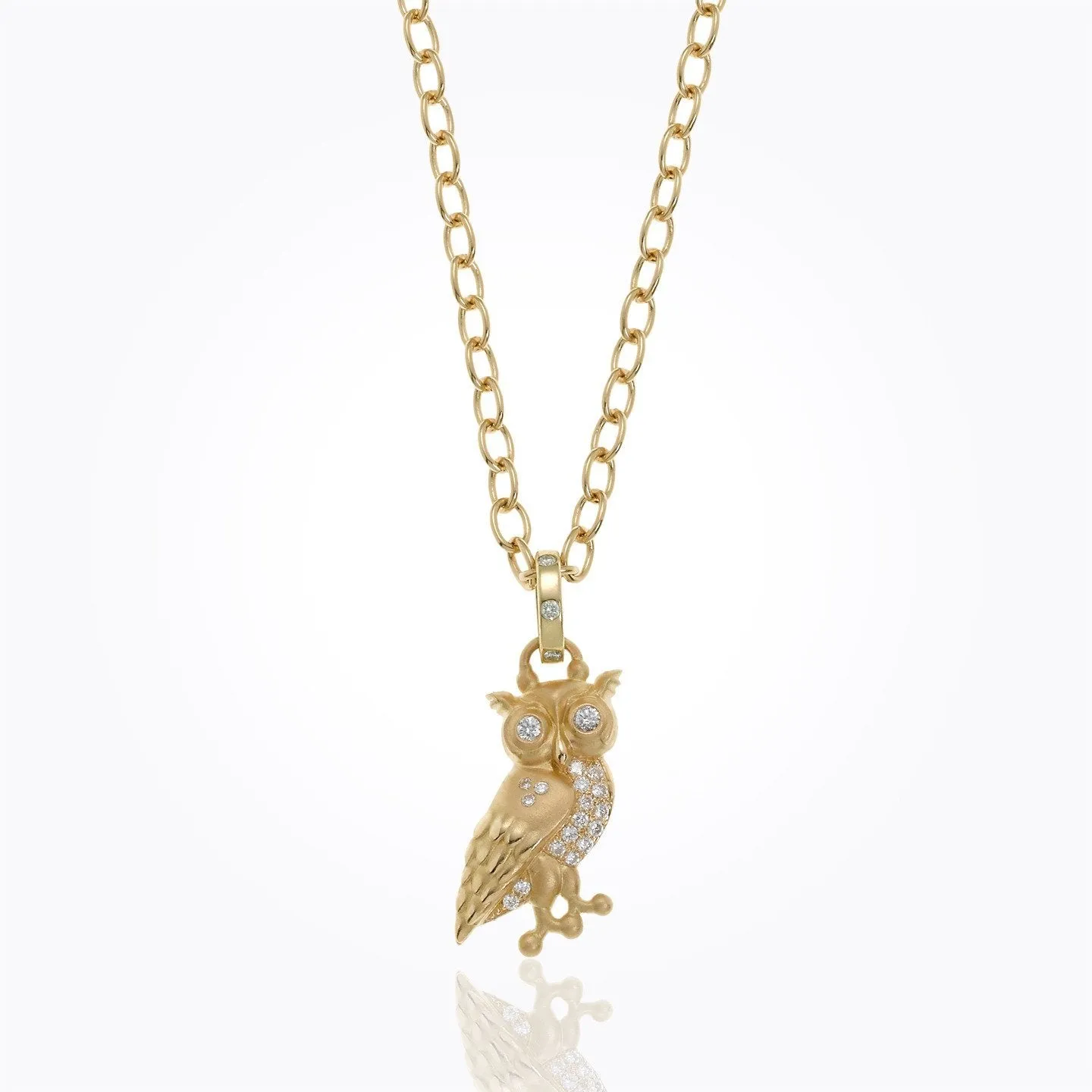 18K Athena Owl Pendant with diamond pavé