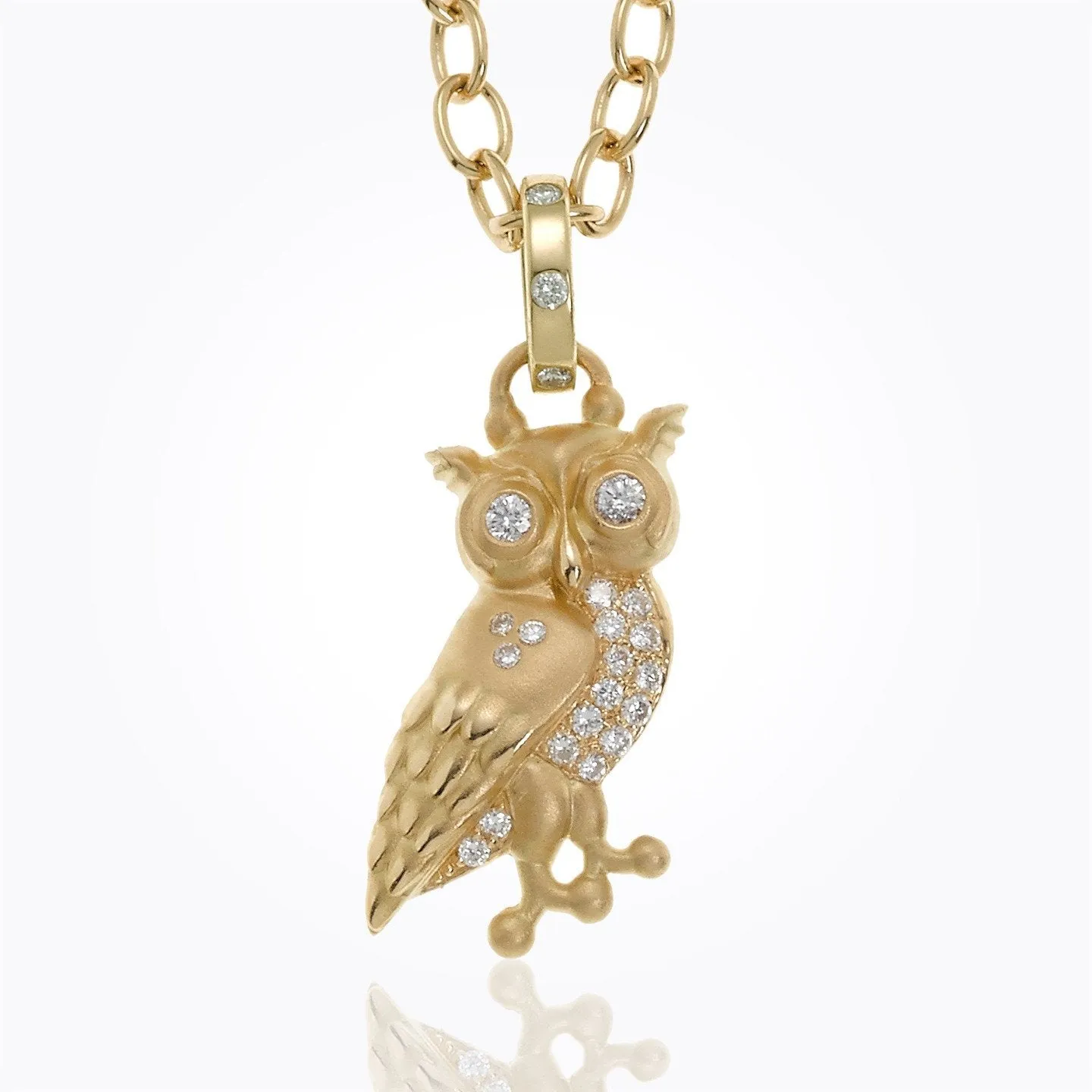 18K Athena Owl Pendant with diamond pavé