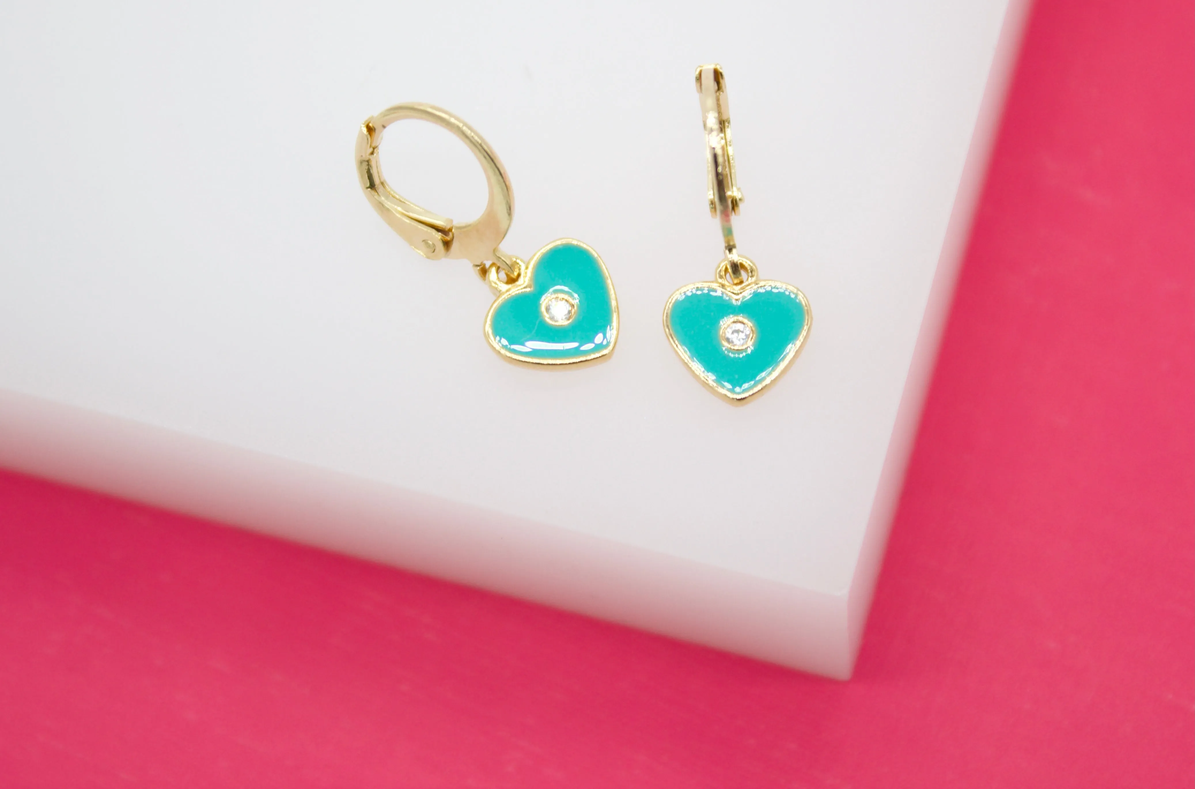 18K Gold Filled Heart Huggies Earrings With CZ Stone (L162)