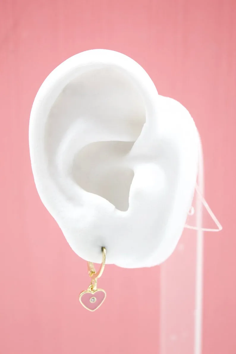 18K Gold Filled Heart Huggies Earrings With CZ Stone (L162)