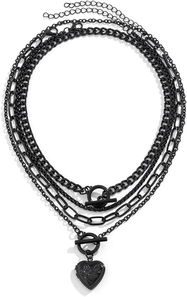4pcs Layered Necklaces Stack for Women Goth Chunky Choker Necklaces Set Retro Coin Medallion Peach Heart Pendant Trendy Herringbone Paperclip Chain Dainty Toggle Clasp Cuban Snake Chain Fashion Gothic Y2K Aesthetic Jewelry