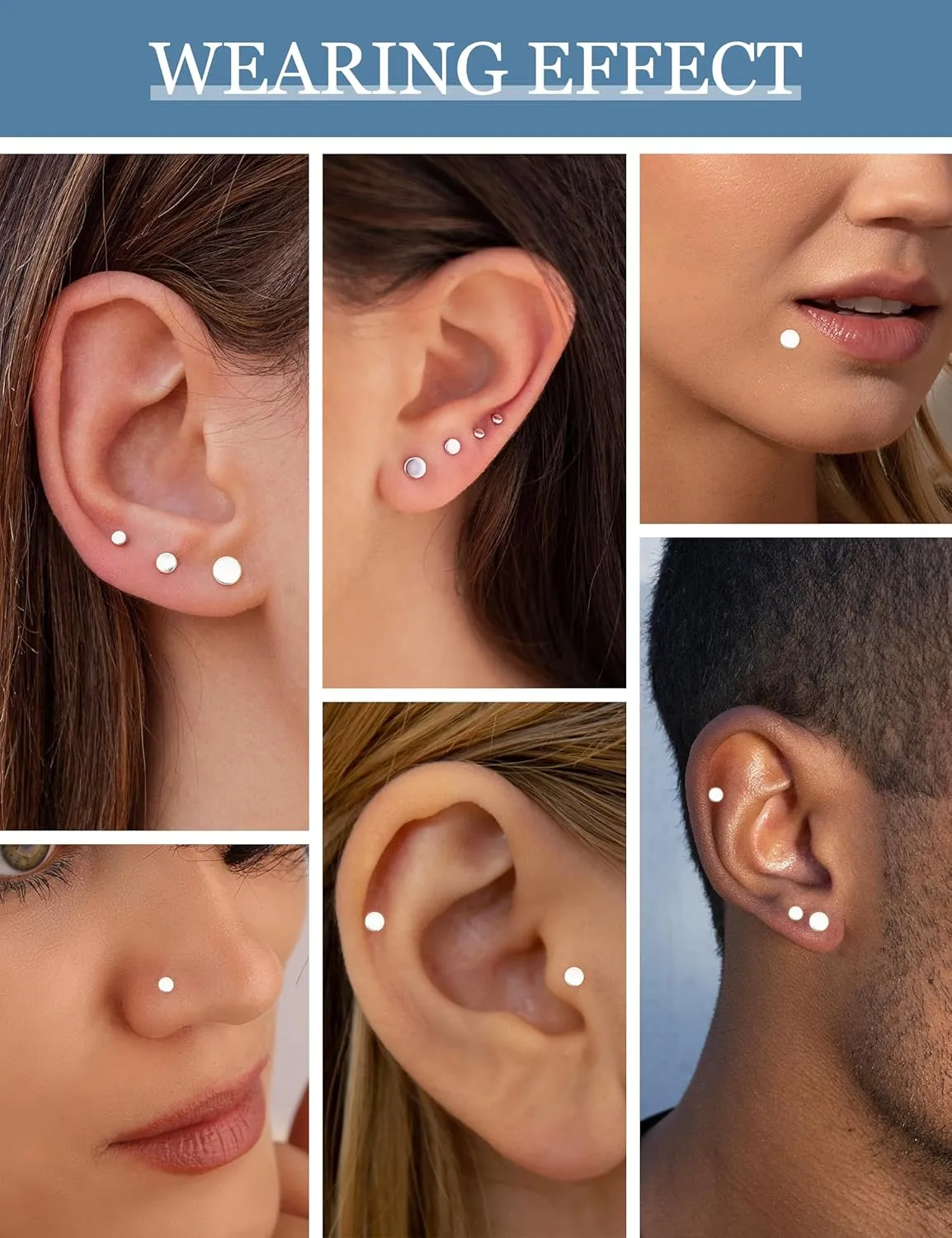5 Pairs Flat Back Earrings Stud Gold Threadless Tragus Cartilage for Women Men 925 Sterling Silver Post 14K Gold Hypoallergenic Earring Set for Multiple Piercing Nose Medusa Piercing Jewelry 18G