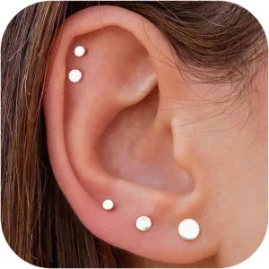 5 Pairs Flat Back Earrings Stud Gold Threadless Tragus Cartilage for Women Men 925 Sterling Silver Post 14K Gold Hypoallergenic Earring Set for Multiple Piercing Nose Medusa Piercing Jewelry 18G