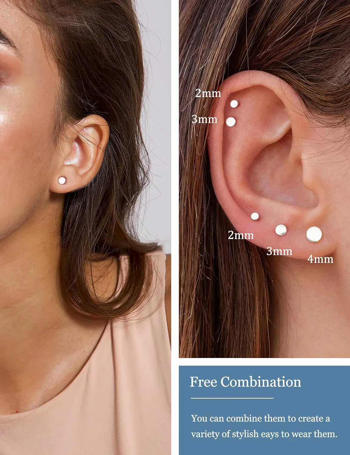 5 Pairs Flat Back Earrings Stud Gold Threadless Tragus Cartilage for Women Men 925 Sterling Silver Post 14K Gold Hypoallergenic Earring Set for Multiple Piercing Nose Medusa Piercing Jewelry 18G