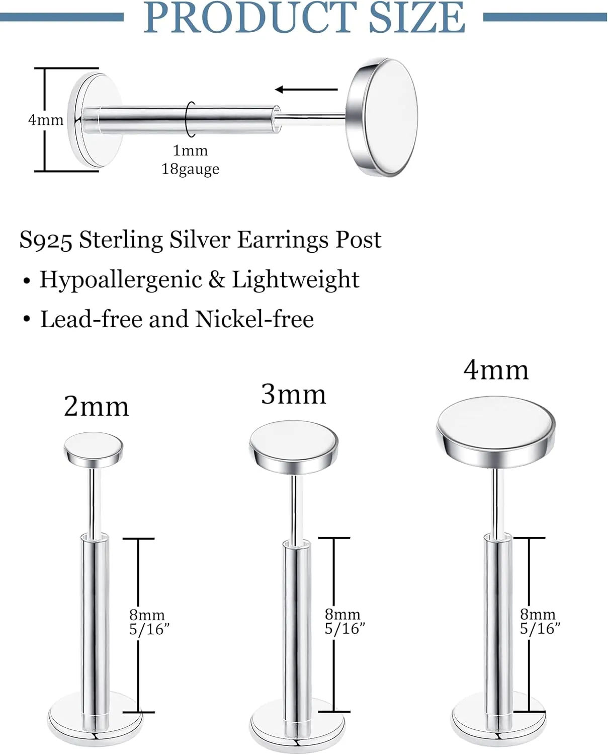 5 Pairs Flat Back Earrings Stud Gold Threadless Tragus Cartilage for Women Men 925 Sterling Silver Post 14K Gold Hypoallergenic Earring Set for Multiple Piercing Nose Medusa Piercing Jewelry 18G
