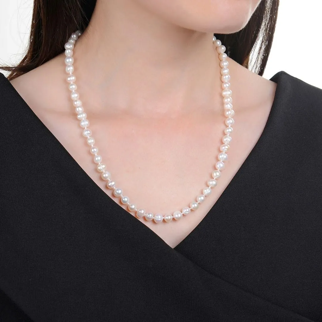 Adabele Authentic Natural Grade A Round White Cultured Freshwater Pearl Necklace Jewelry for Women Anniversary Birthday Mother Gifts
