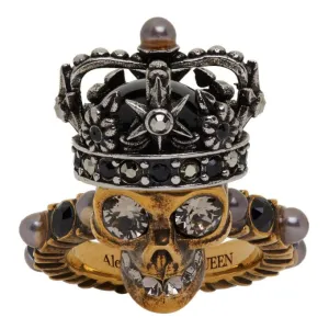 Alexander McQueen Gold and Silver Pearl King Skull Ring