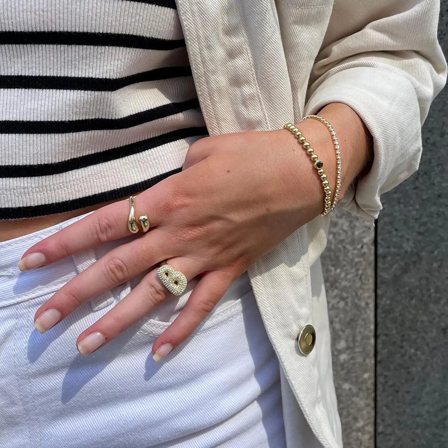Aojun 14K Gold Filled Chunky Open Stackable Rings for Women | Bold Statement Ring Band Gold Rings for Women