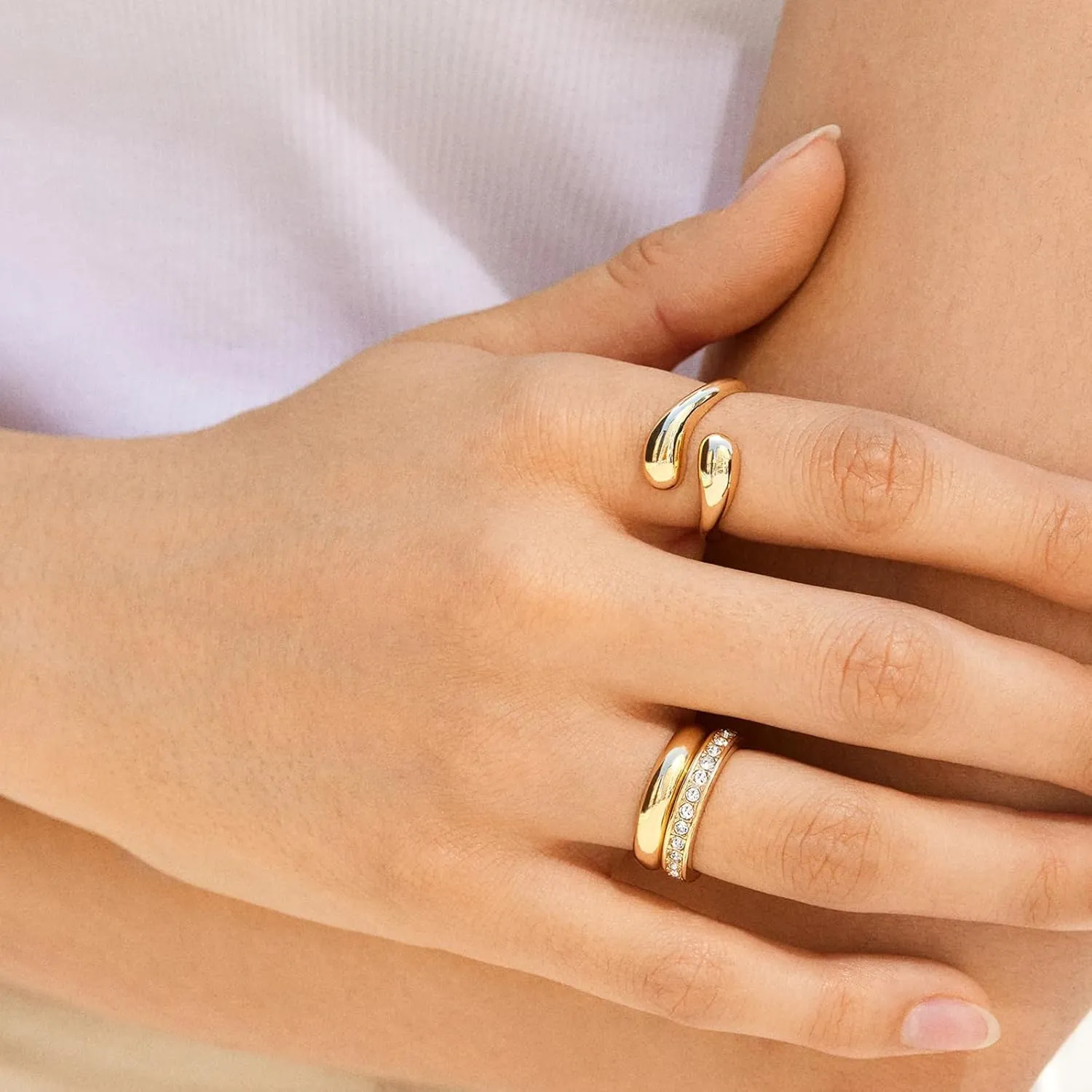 Aojun 14K Gold Filled Chunky Open Stackable Rings for Women | Bold Statement Ring Band Gold Rings for Women