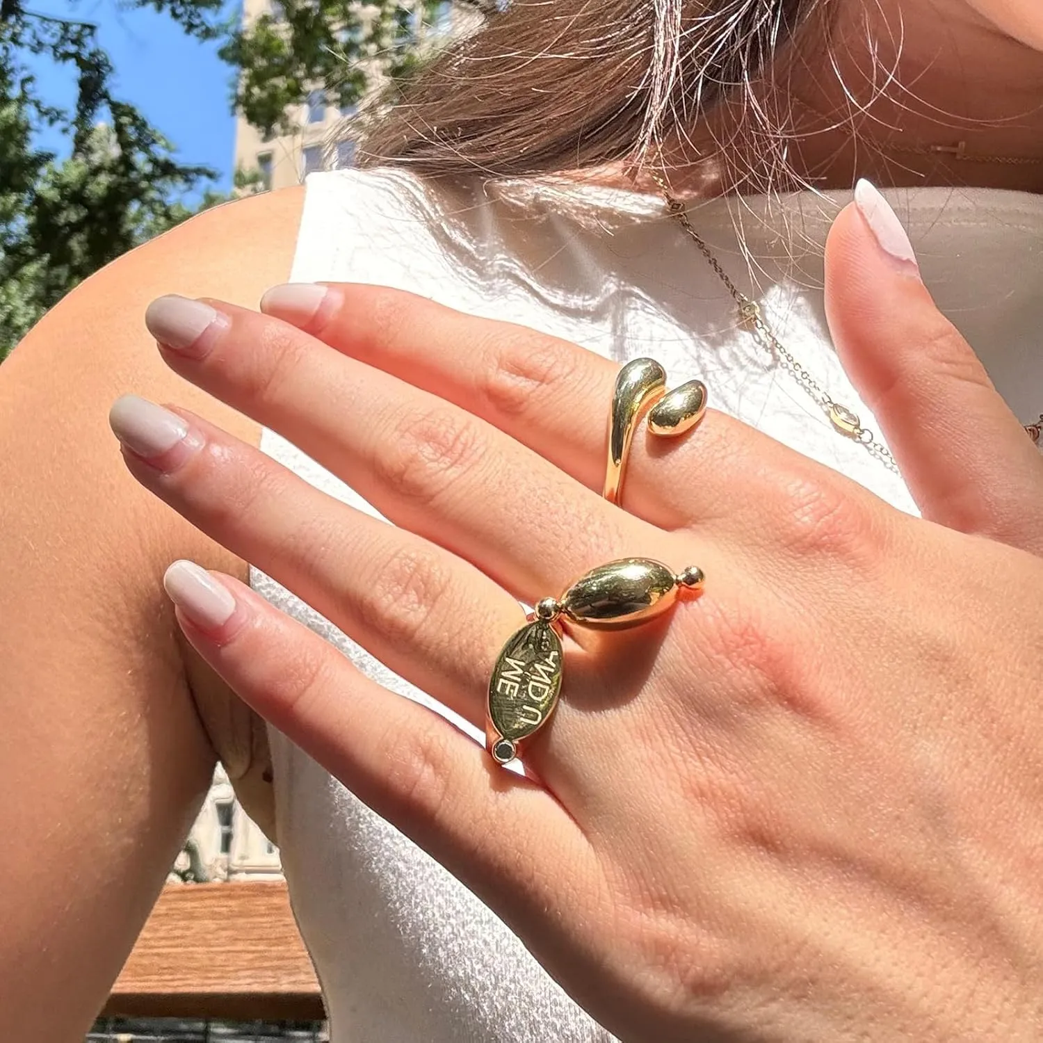 Aojun 14K Gold Filled Chunky Open Stackable Rings for Women | Bold Statement Ring Band Gold Rings for Women
