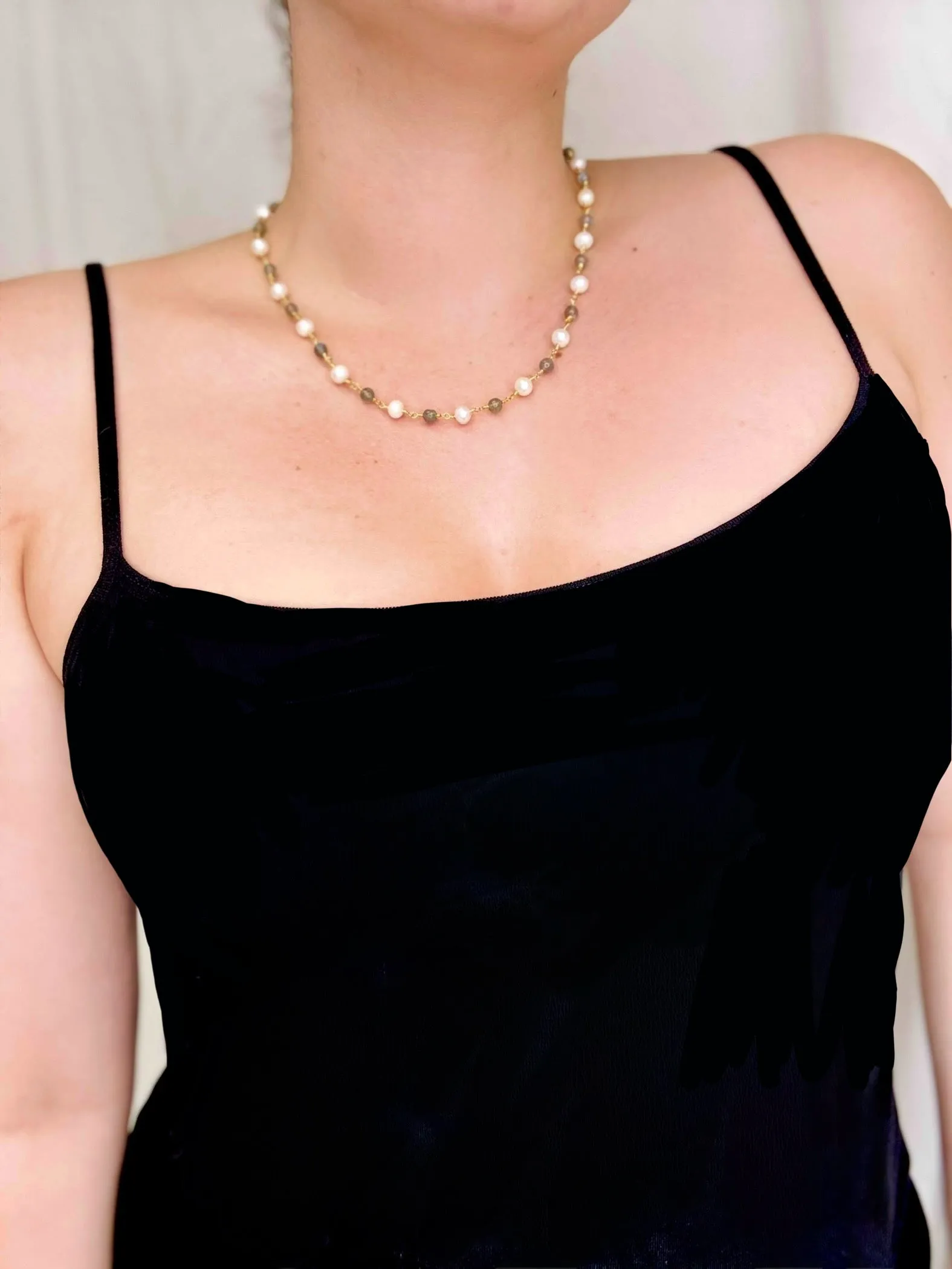 April Martin Labradorite and Pearl Beaded Choker Necklace