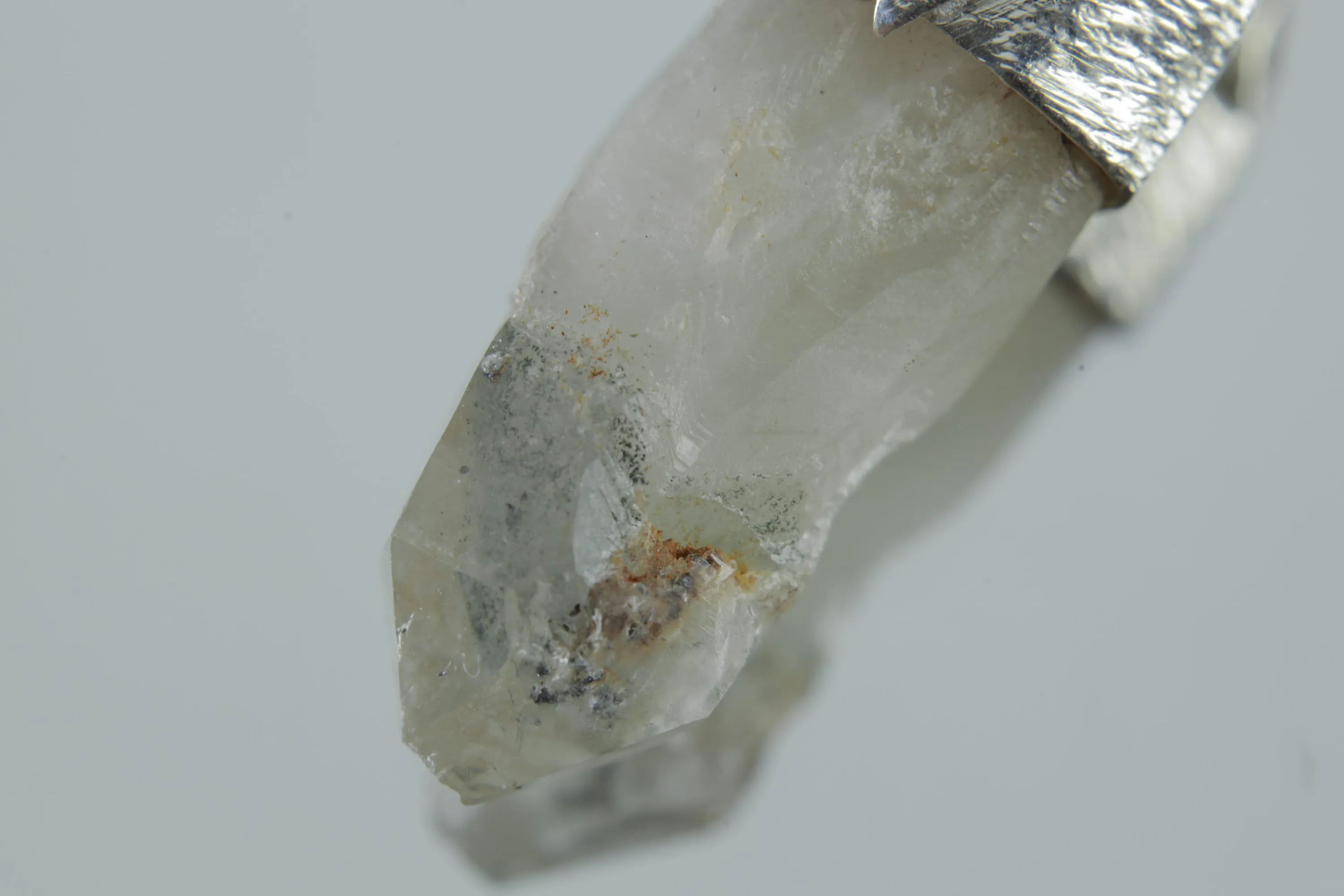Australian Chlorite Phantom Quartz Point Stack Pendant, Organic Textured Sterling Silver, Heart Chakra, Virgo, Emotional Healing,Unique Gift