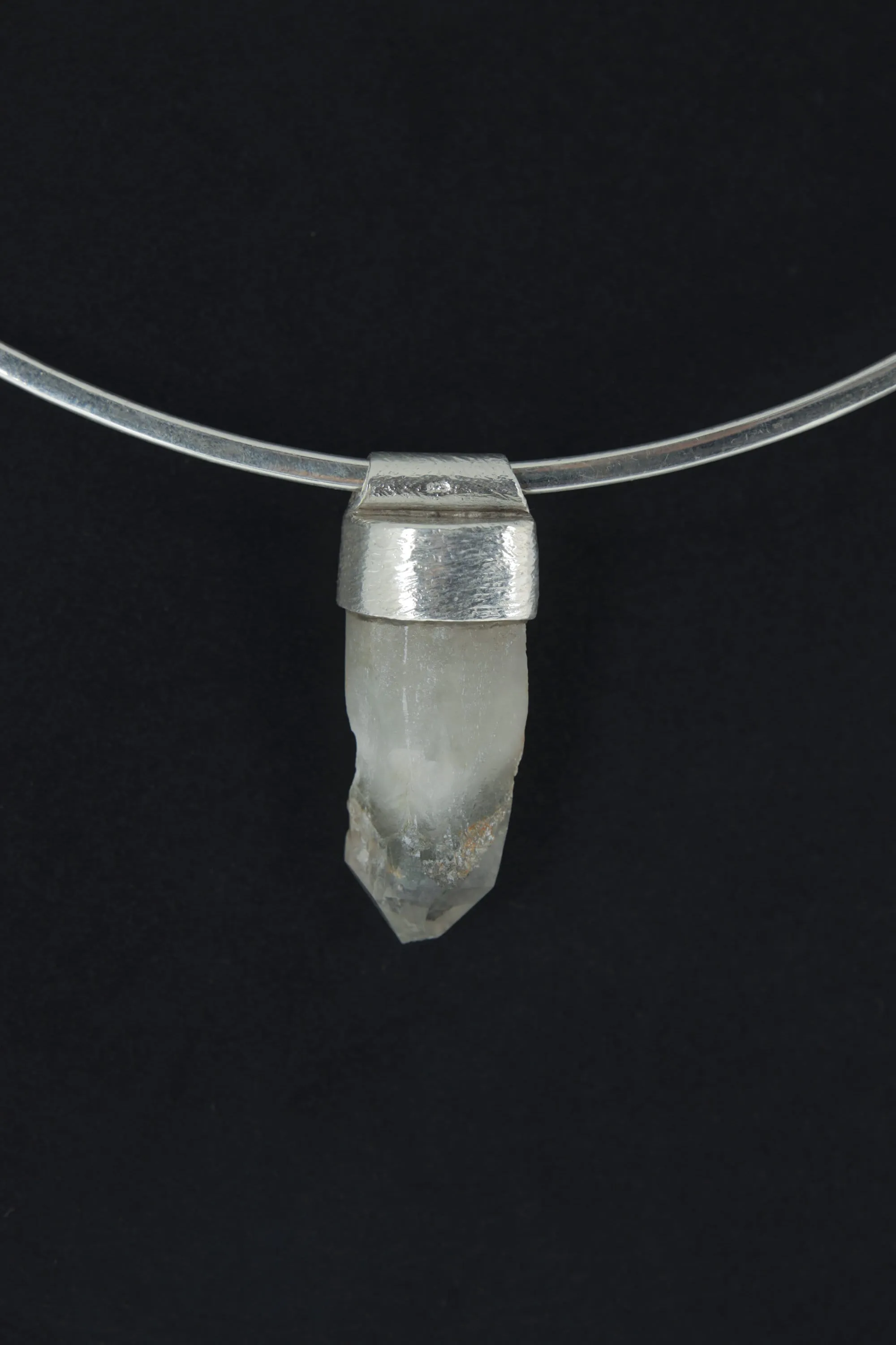 Australian Chlorite Phantom Quartz Point Stack Pendant, Organic Textured Sterling Silver, Heart Chakra, Virgo, Emotional Healing,Unique Gift