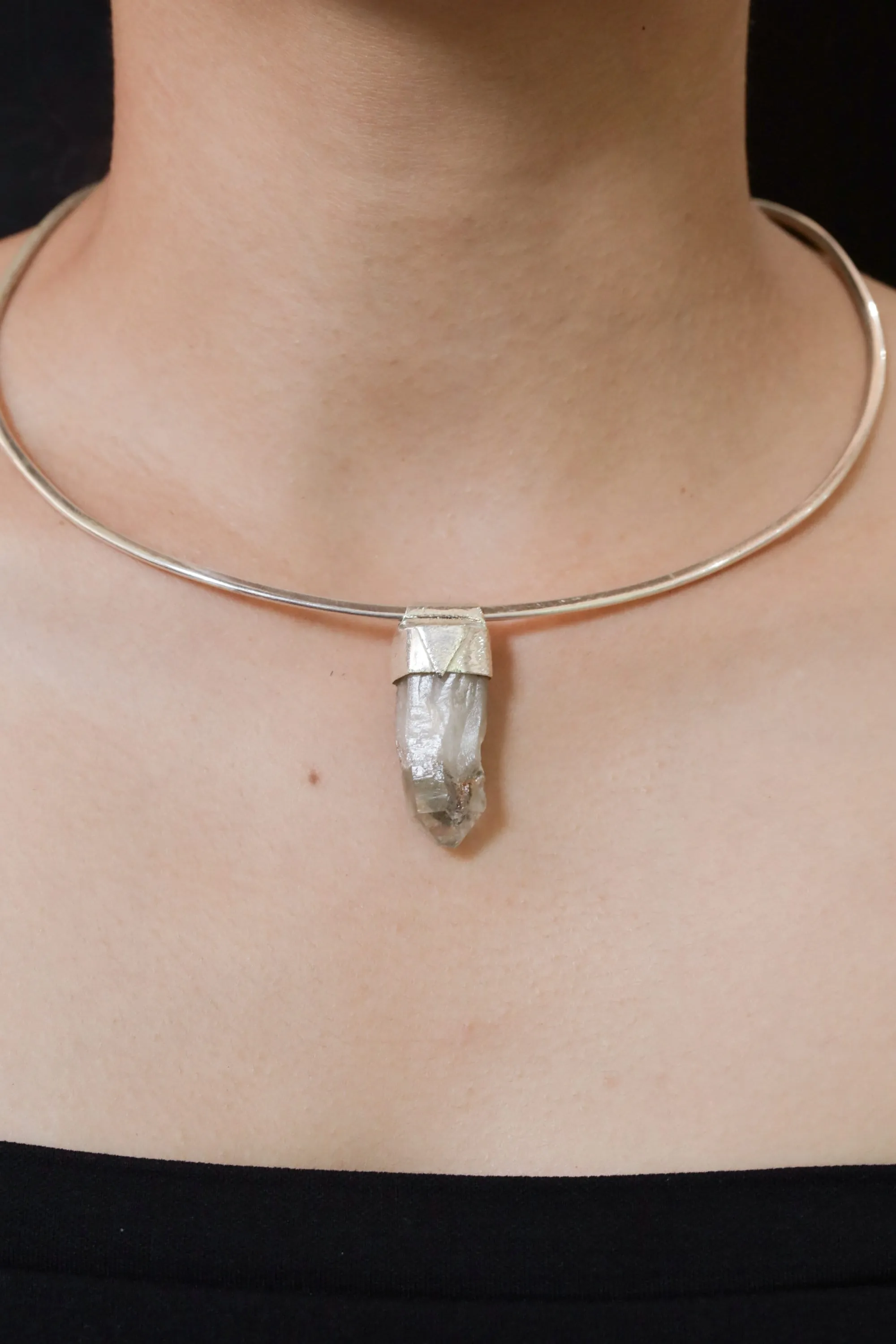 Australian Chlorite Phantom Quartz Point Stack Pendant, Organic Textured Sterling Silver, Heart Chakra, Virgo, Emotional Healing,Unique Gift