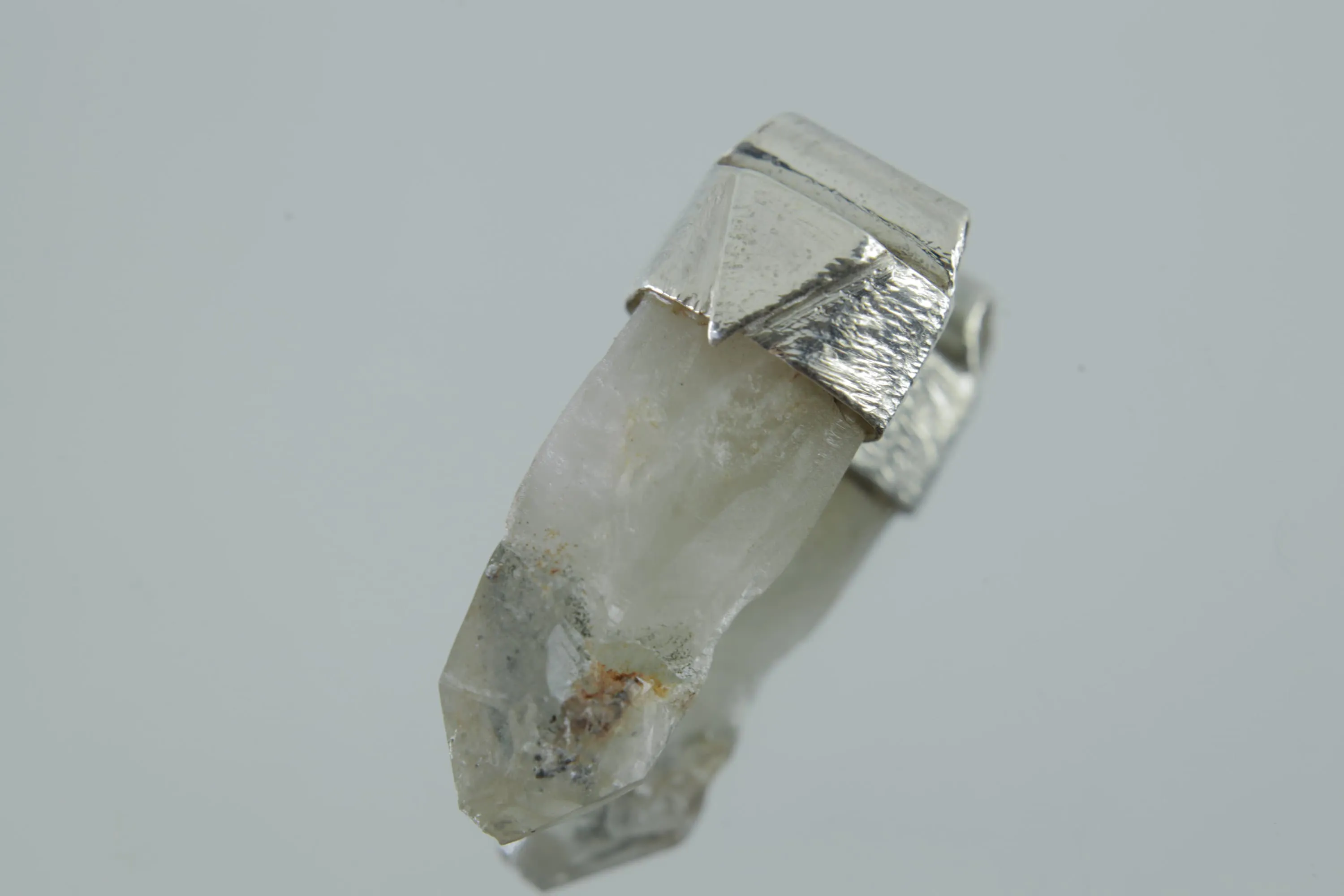 Australian Chlorite Phantom Quartz Point Stack Pendant, Organic Textured Sterling Silver, Heart Chakra, Virgo, Emotional Healing,Unique Gift
