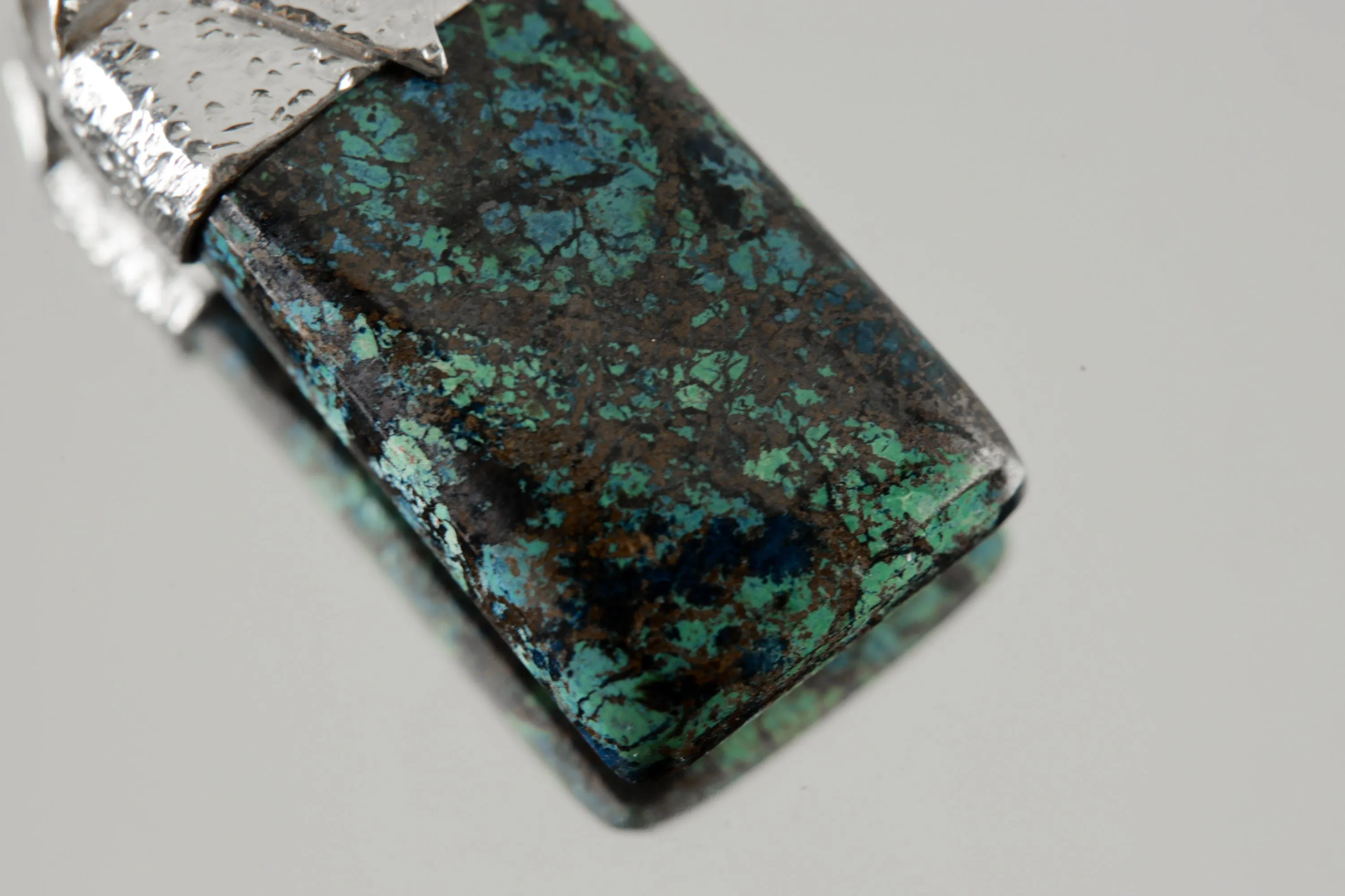 Australian Chrysocolla Cabochon Stack Pendant, Organic Textured 925 Sterling Silver, Throat Chakra, Gemini Zodiac, Communication Strength