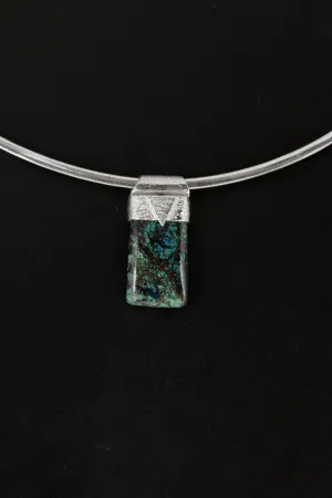 Australian Chrysocolla Cabochon Stack Pendant, Organic Textured 925 Sterling Silver, Throat Chakra, Gemini Zodiac, Communication Strength