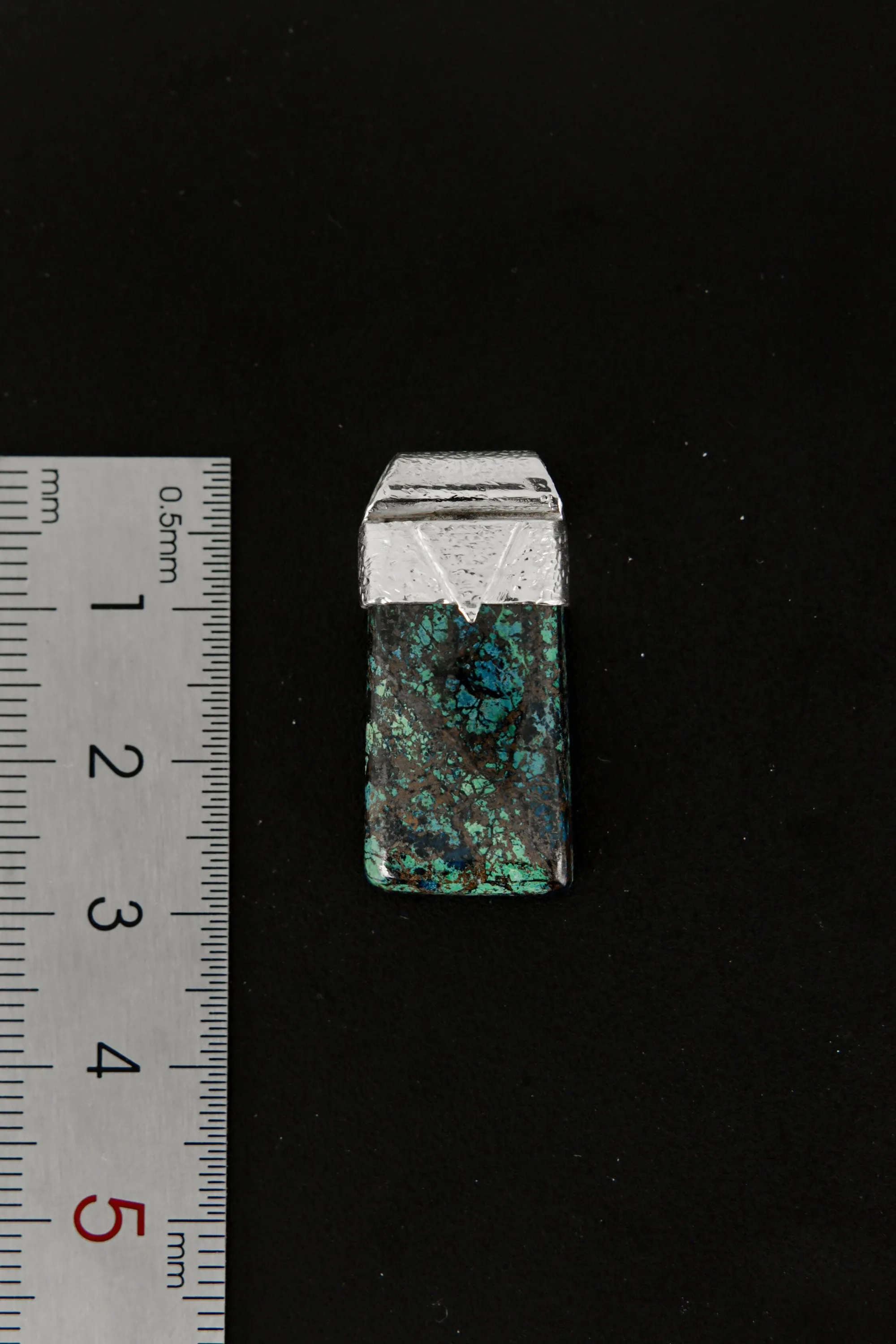 Australian Chrysocolla Cabochon Stack Pendant, Organic Textured 925 Sterling Silver, Throat Chakra, Gemini Zodiac, Communication Strength