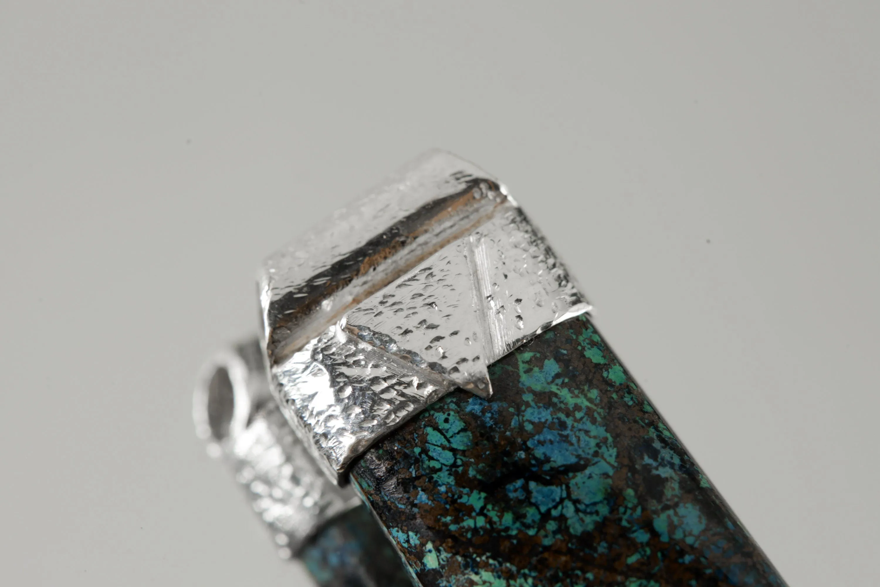 Australian Chrysocolla Cabochon Stack Pendant, Organic Textured 925 Sterling Silver, Throat Chakra, Gemini Zodiac, Communication Strength
