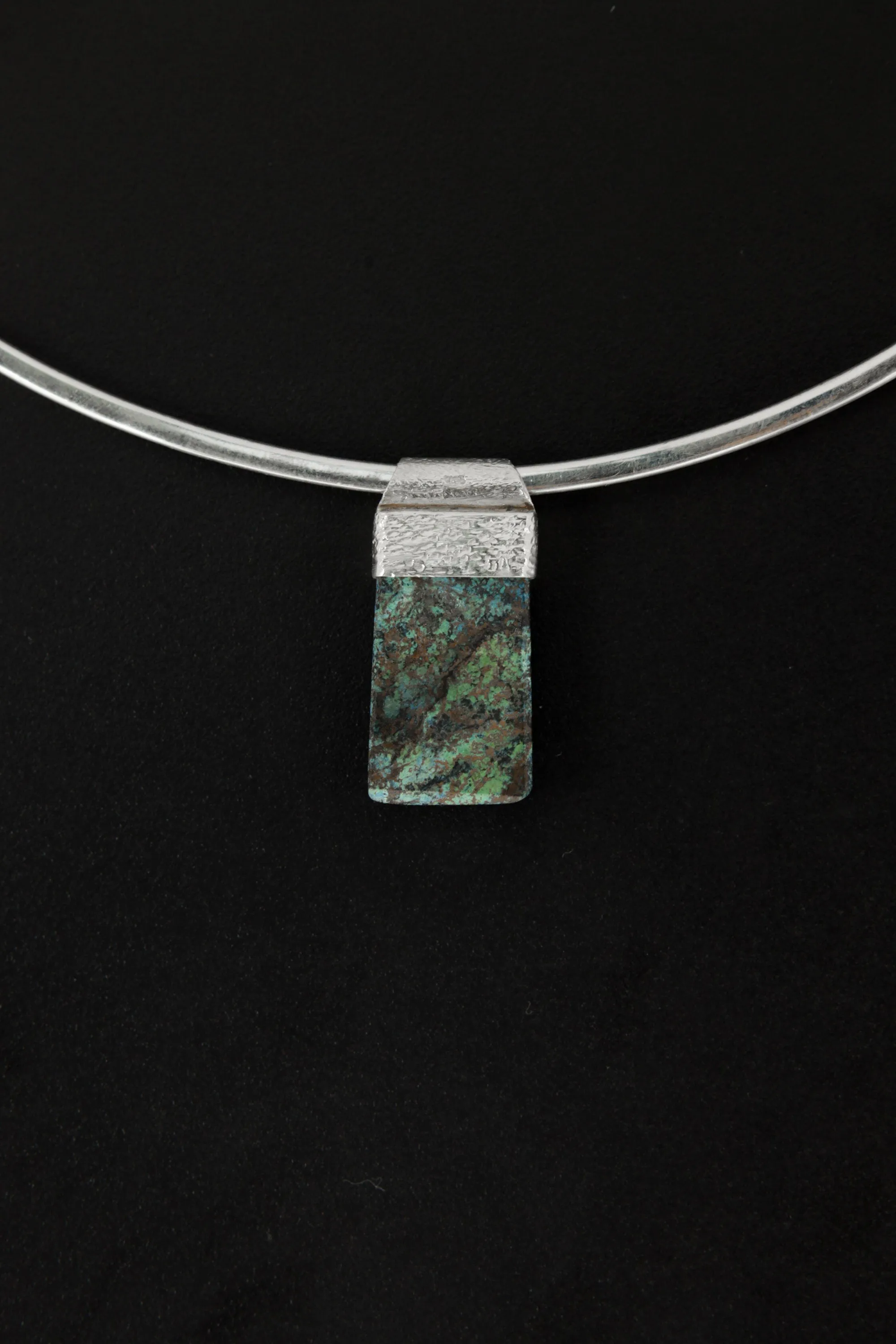 Australian Chrysocolla Cabochon Stack Pendant, Organic Textured 925 Sterling Silver, Throat Chakra, Gemini Zodiac, Communication Strength