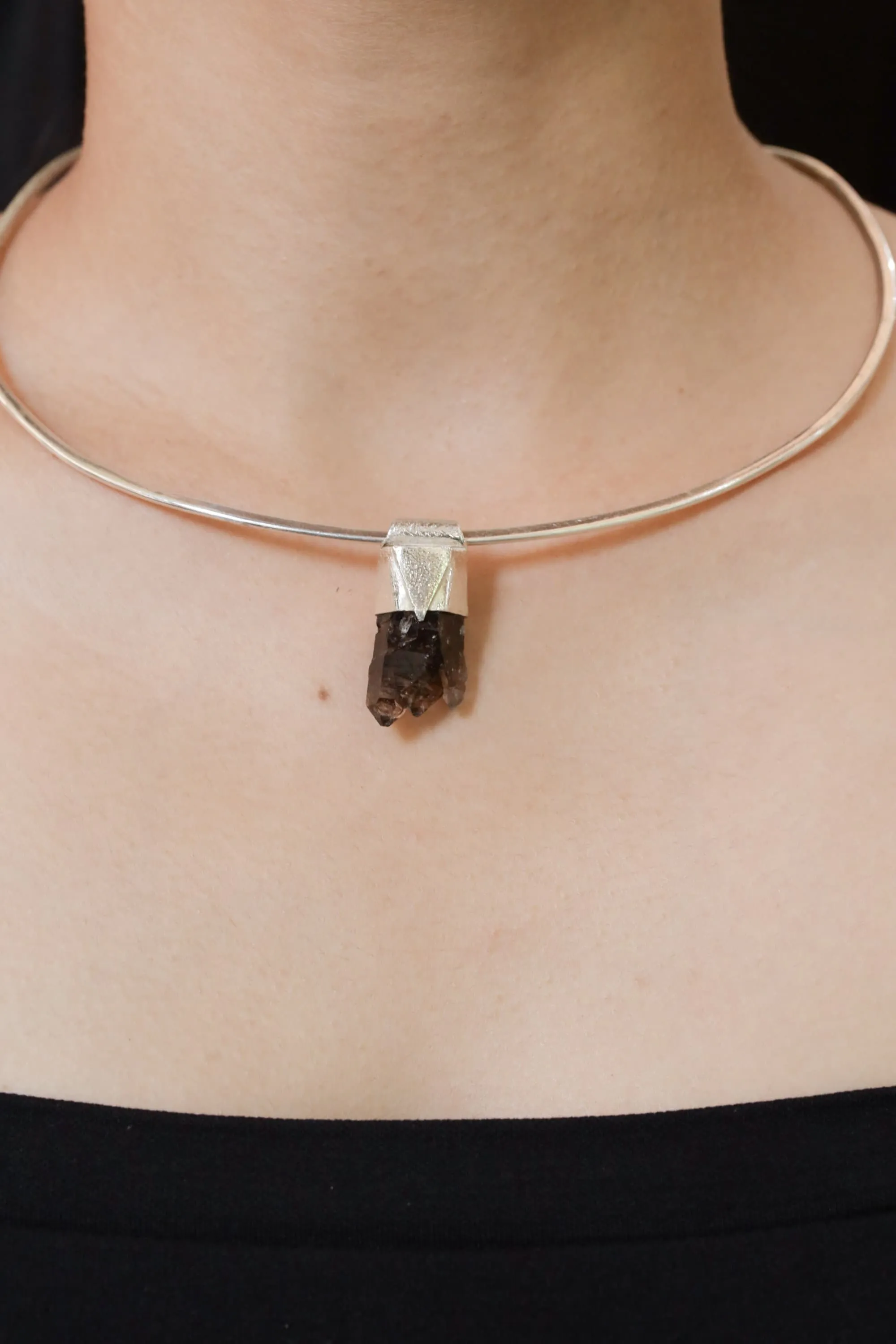 Australian Triple Terminated Morella Smoky Quartz Stack Pendant, Organic Textured Sterling Silver, Root Chakra, Protection, Unique Gift