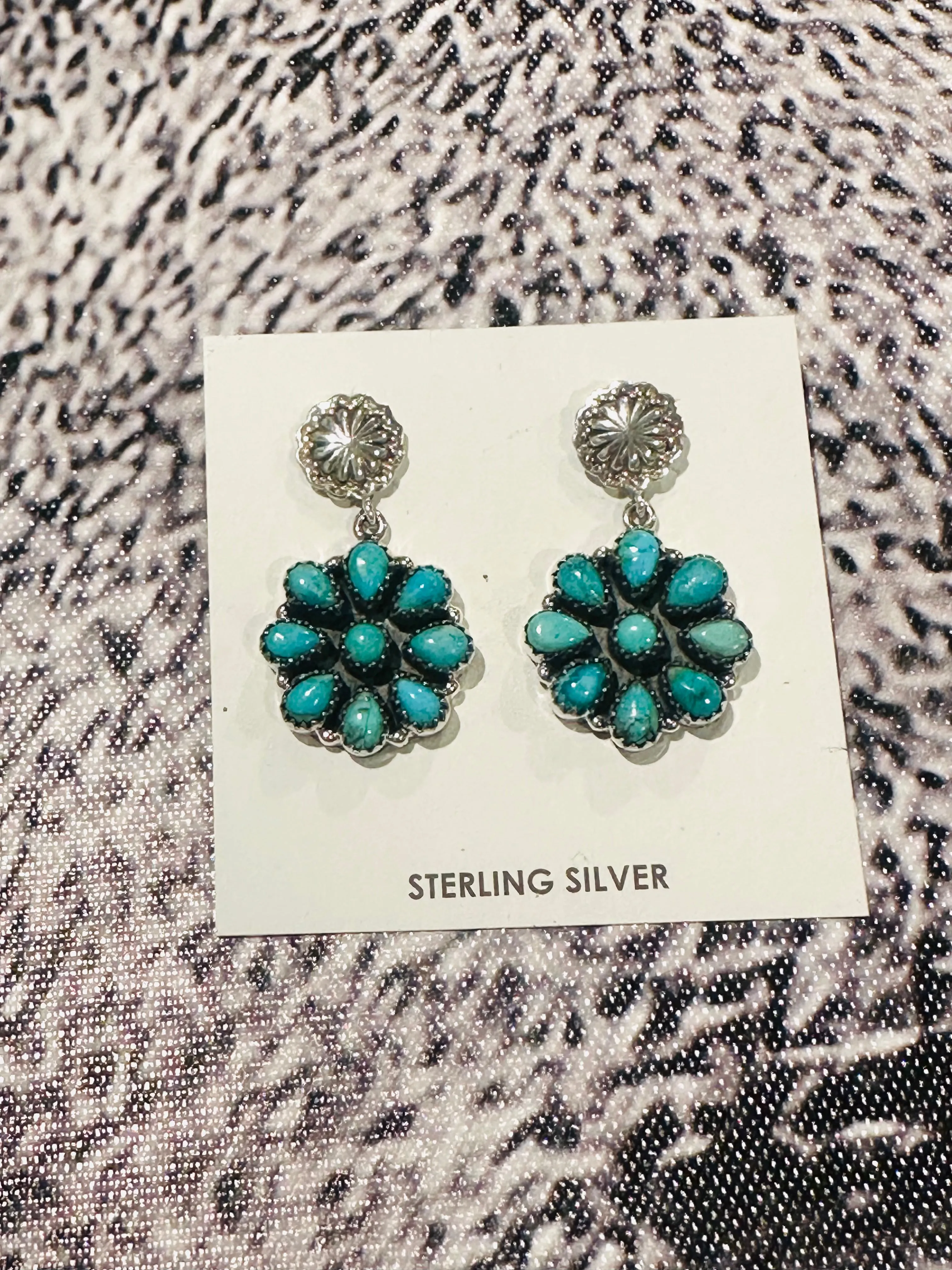 Authentic Turquoise Post Dangle Cluster Earrings