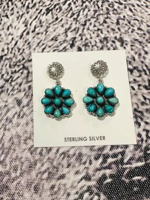 Authentic Turquoise Post Dangle Cluster Earrings