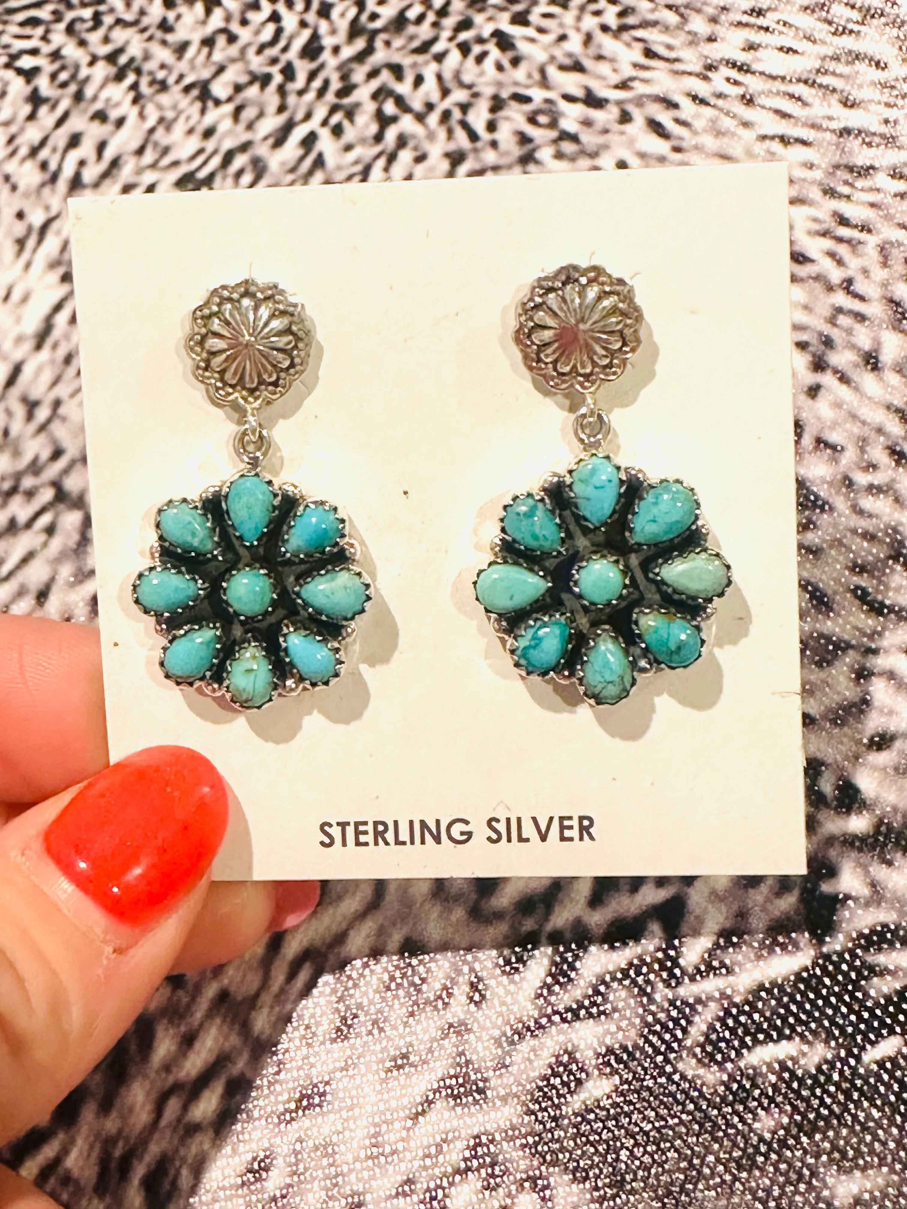 Authentic Turquoise Post Dangle Cluster Earrings