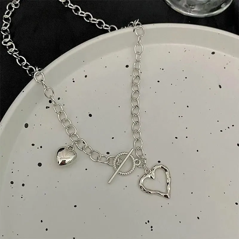 binfenxie Y2K Accessories Fashion Peach Heart Water Drop Pendant Necklace Pink Crystal Egirl Sweet Cool Clavicle Chain Aesthetic Jewelry