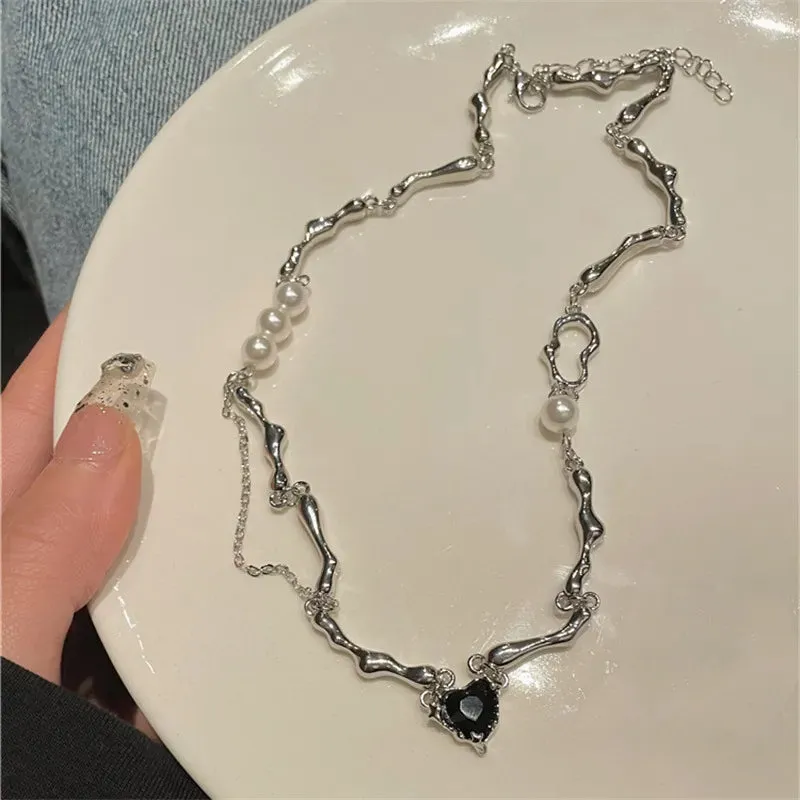 binfenxie Y2K Accessories Fashion Peach Heart Water Drop Pendant Necklace Pink Crystal Egirl Sweet Cool Clavicle Chain Aesthetic Jewelry