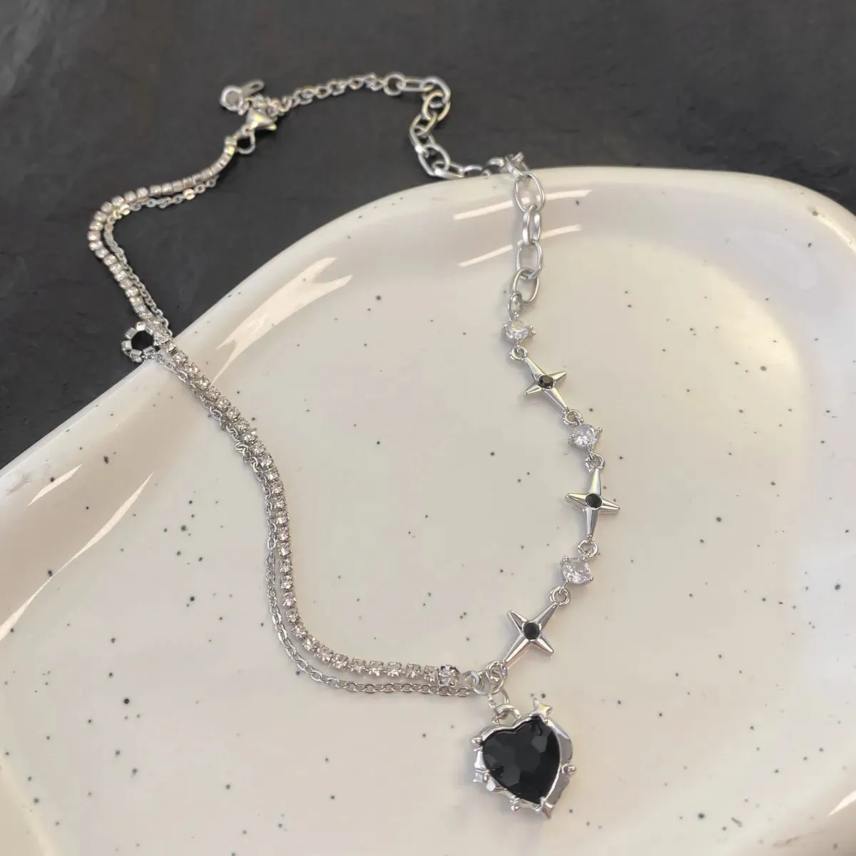 binfenxie Y2K Accessories Fashion Peach Heart Water Drop Pendant Necklace Pink Crystal Egirl Sweet Cool Clavicle Chain Aesthetic Jewelry