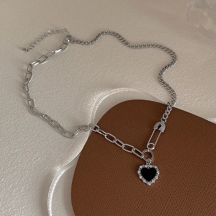 binfenxie Y2K Accessories Fashion Peach Heart Water Drop Pendant Necklace Pink Crystal Egirl Sweet Cool Clavicle Chain Aesthetic Jewelry