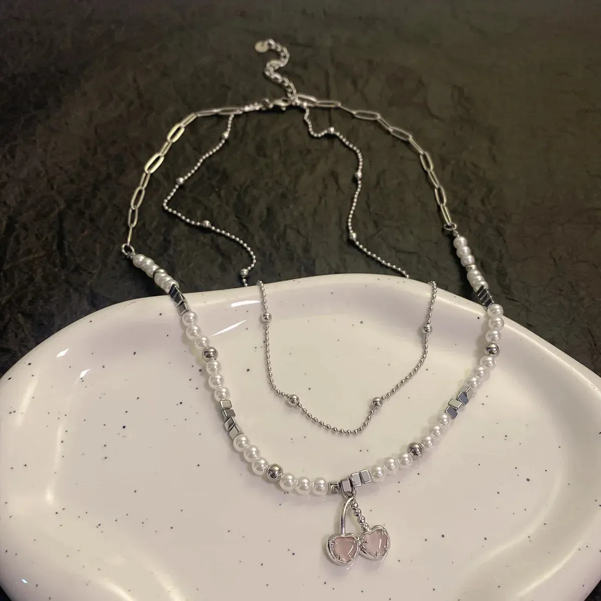 binfenxie Y2K Accessories Fashion Peach Heart Water Drop Pendant Necklace Pink Crystal Egirl Sweet Cool Clavicle Chain Aesthetic Jewelry