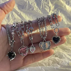 binfenxie Y2K Accessories Fashion Peach Heart Water Drop Pendant Necklace Pink Crystal Egirl Sweet Cool Clavicle Chain Aesthetic Jewelry