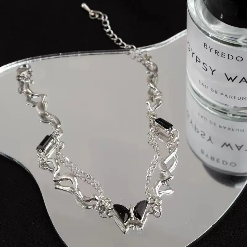 binfenxie Y2K Accessories Fashion Peach Heart Water Drop Pendant Necklace Pink Crystal Egirl Sweet Cool Clavicle Chain Aesthetic Jewelry