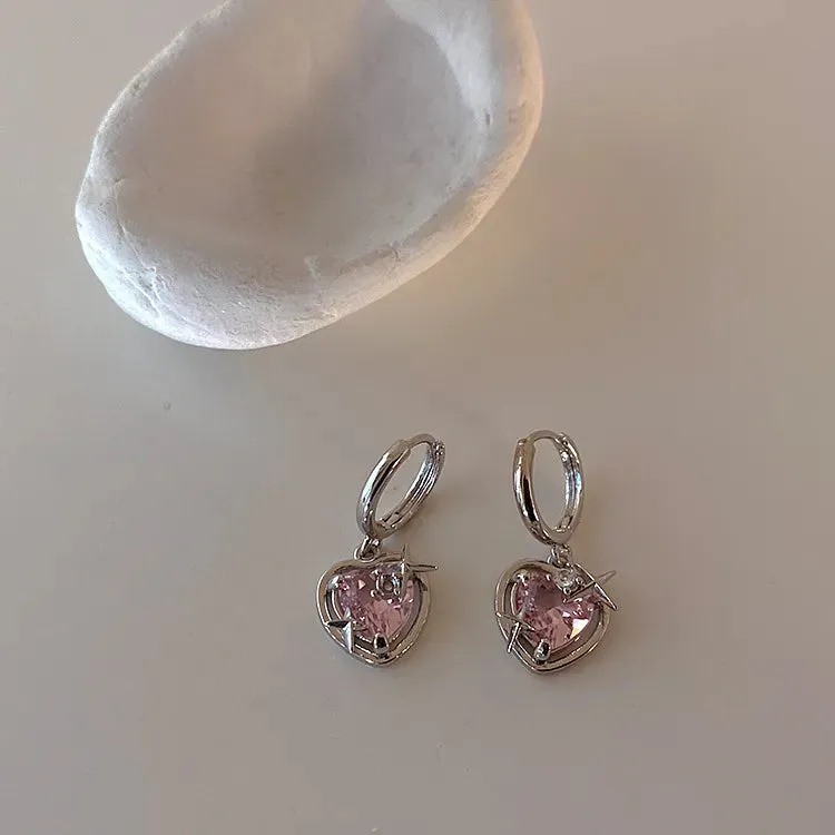 binfenxie Y2K Accessories Fashion Peach Heart Water Drop Pendant Necklace Pink Crystal Egirl Sweet Cool Clavicle Chain Aesthetic Jewelry