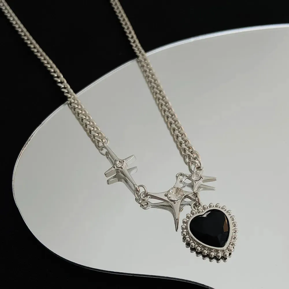 binfenxie Y2K Accessories Fashion Peach Heart Water Drop Pendant Necklace Pink Crystal Egirl Sweet Cool Clavicle Chain Aesthetic Jewelry