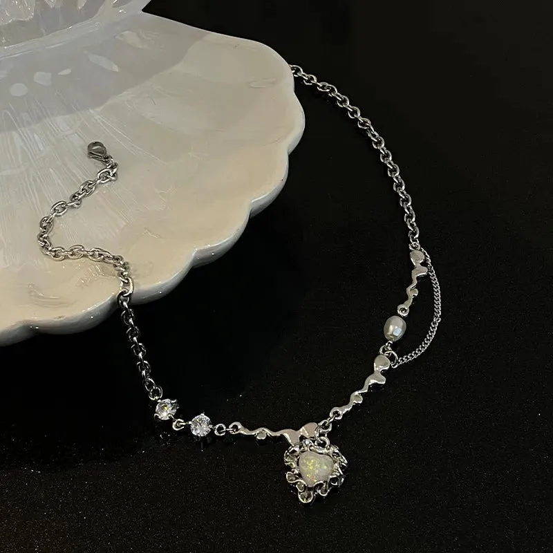 binfenxie Y2K Accessories Fashion Peach Heart Water Drop Pendant Necklace Pink Crystal Egirl Sweet Cool Clavicle Chain Aesthetic Jewelry