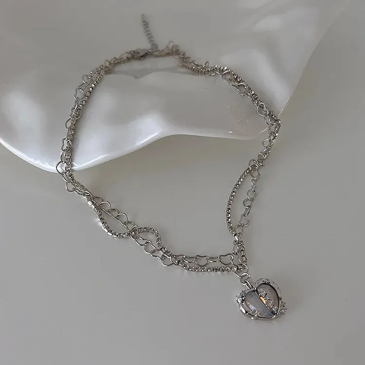 binfenxie Y2K Accessories Fashion Peach Heart Water Drop Pendant Necklace Pink Crystal Egirl Sweet Cool Clavicle Chain Aesthetic Jewelry