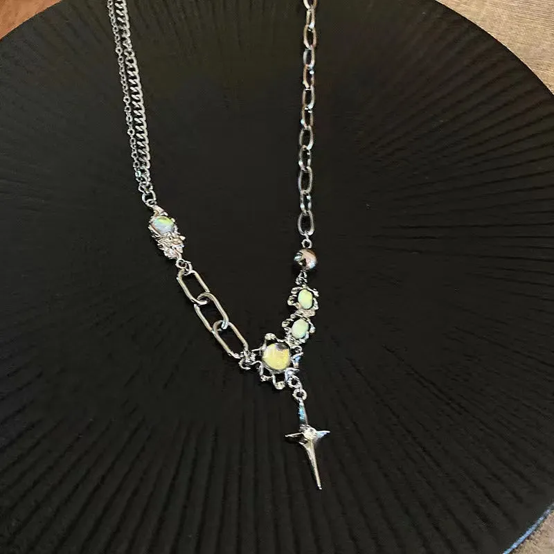 binfenxie Y2K Accessories Fashion Peach Heart Water Drop Pendant Necklace Pink Crystal Egirl Sweet Cool Clavicle Chain Aesthetic Jewelry