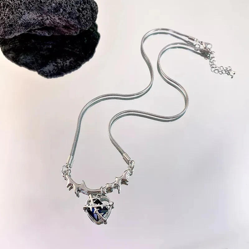 binfenxie Y2K Accessories Fashion Peach Heart Water Drop Pendant Necklace Pink Crystal Egirl Sweet Cool Clavicle Chain Aesthetic Jewelry