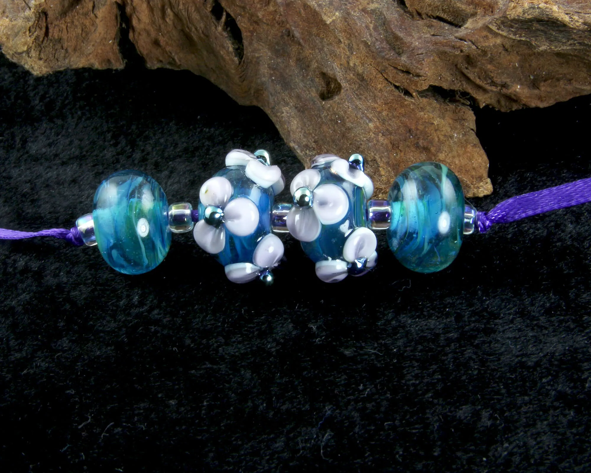Blue Floral Lampwork Beads Set SRA