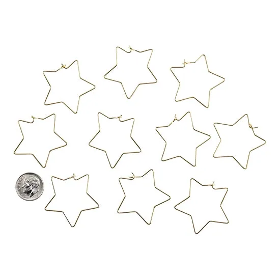 Brass Earring Hook Pendant - Star - 18k Gold Plated - Pkg/10