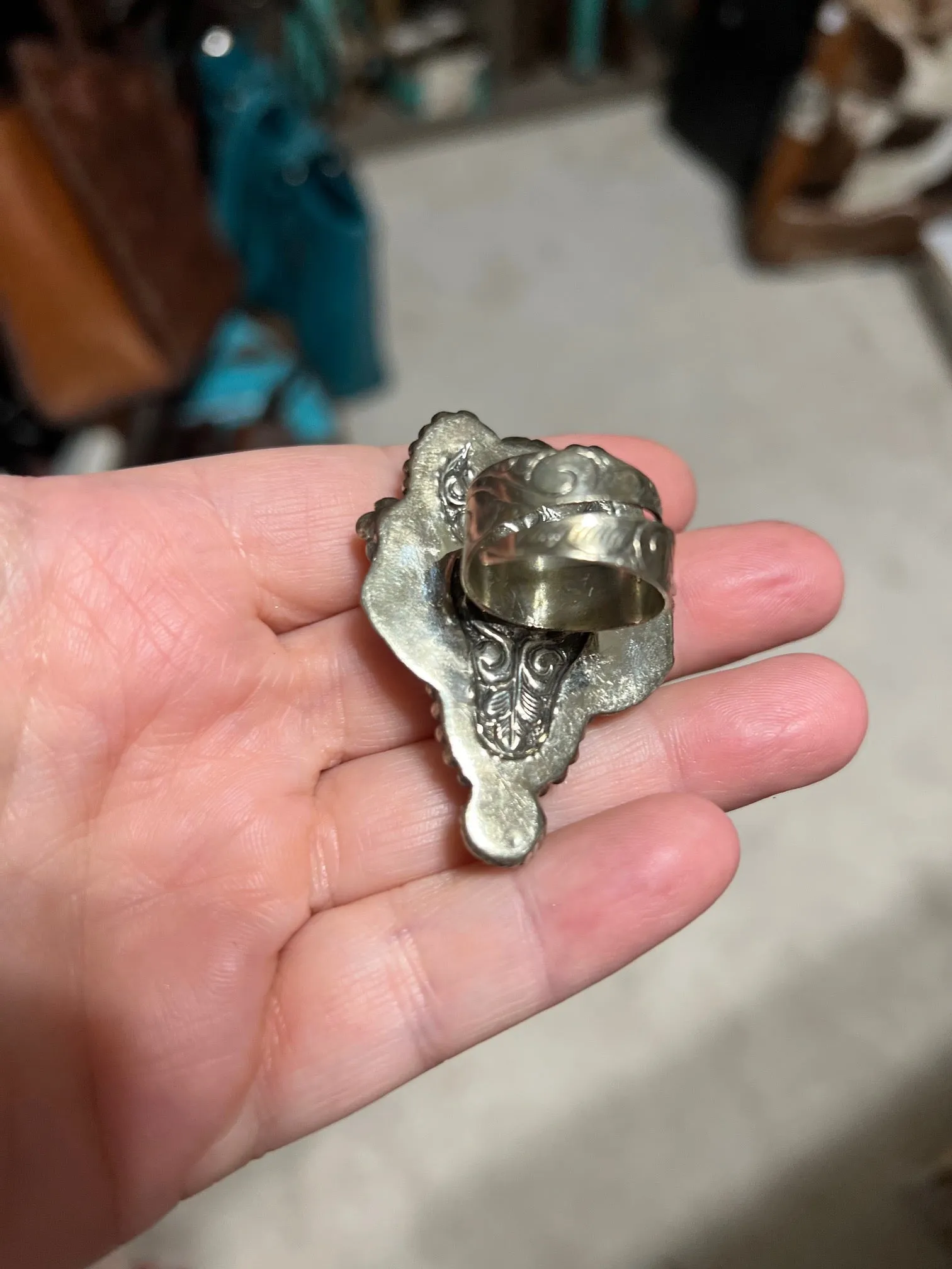 Bull Head Ring with Labradorite Stone - Adjustable