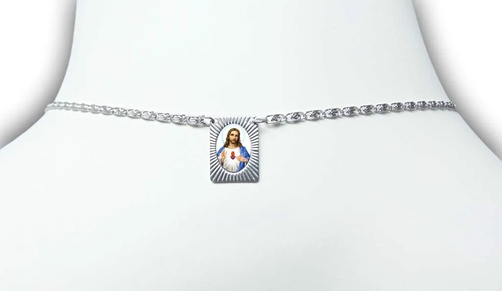 Catholica Shop Stainless Steel Chain and Medal Scapulars with Sacred Heart of Jesus & Our Lady of Mount Carmel Icons Catholic Devotional Religious Necklace for Women & Men - 14 Inch - Escapularios Catolicos