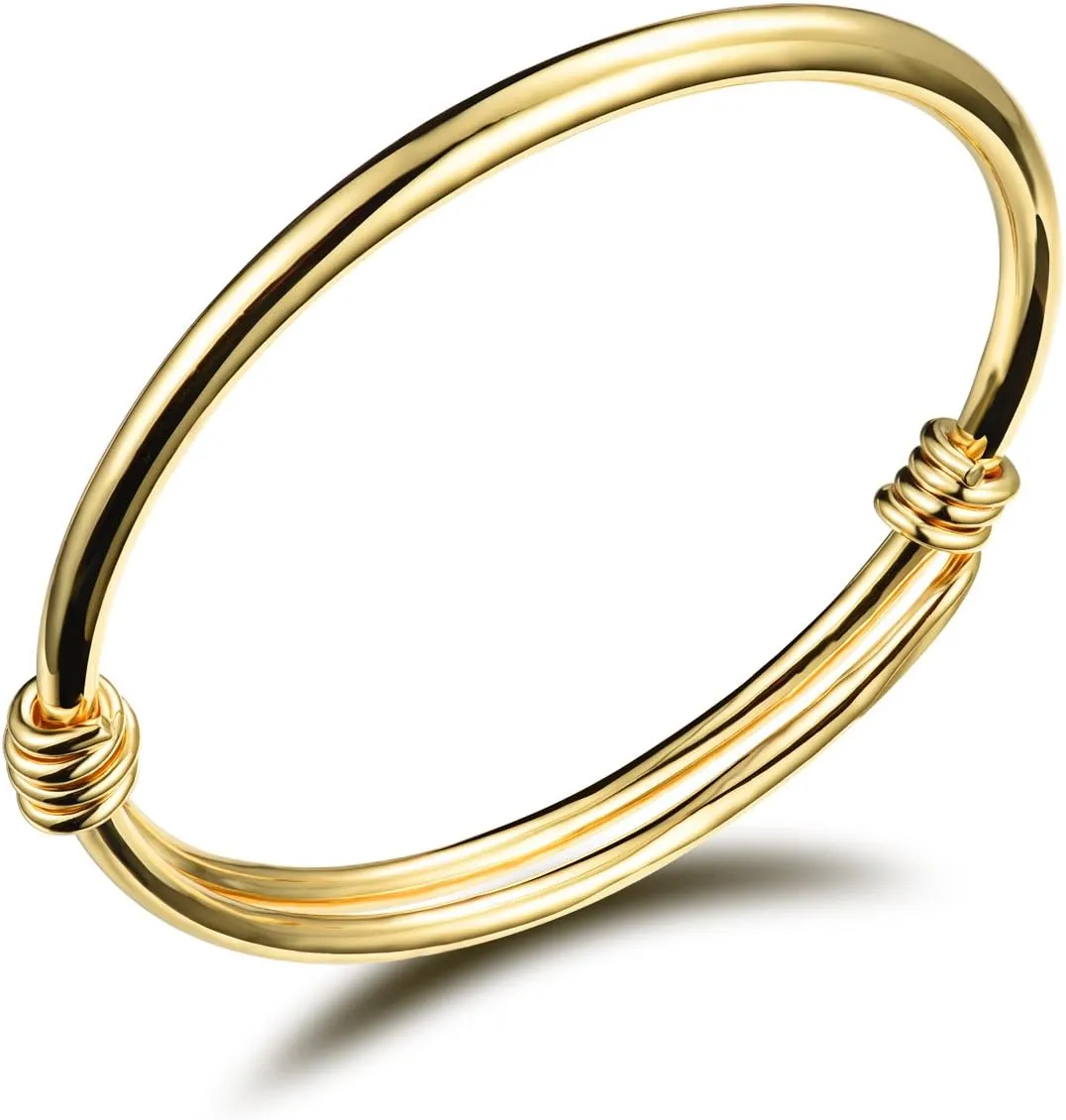 Children Jewelry 18k Gold Plated Bangle Bracelet for Toddlers Gift Safe Easy Adjustable 4.7" - 5.9"