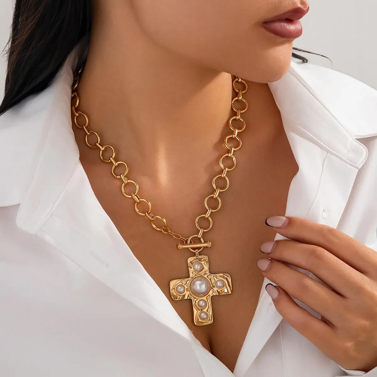 Chunky Gold Necklace for Women Trendy Chunky Cross Necklace for Women Gold Statement Necklace Silver Chunky Necklaces for Women Big Cross Necklace Large Gold Cross Necklace for Women Chunky Gold Jewelry